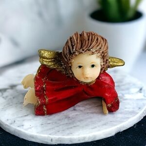 Vintage Heavenly Angel Amulet Mini Resin Figurine 2” Handcrafted Tabletop Angel